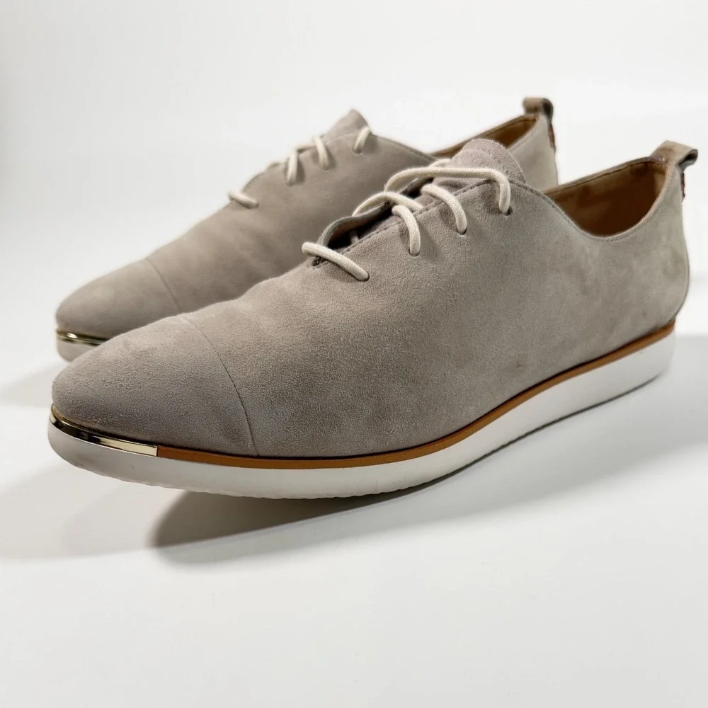 Cole Haan Grand Ambition Suede Oxford Taupe Minimalist Old Money Shoes Women 9.5